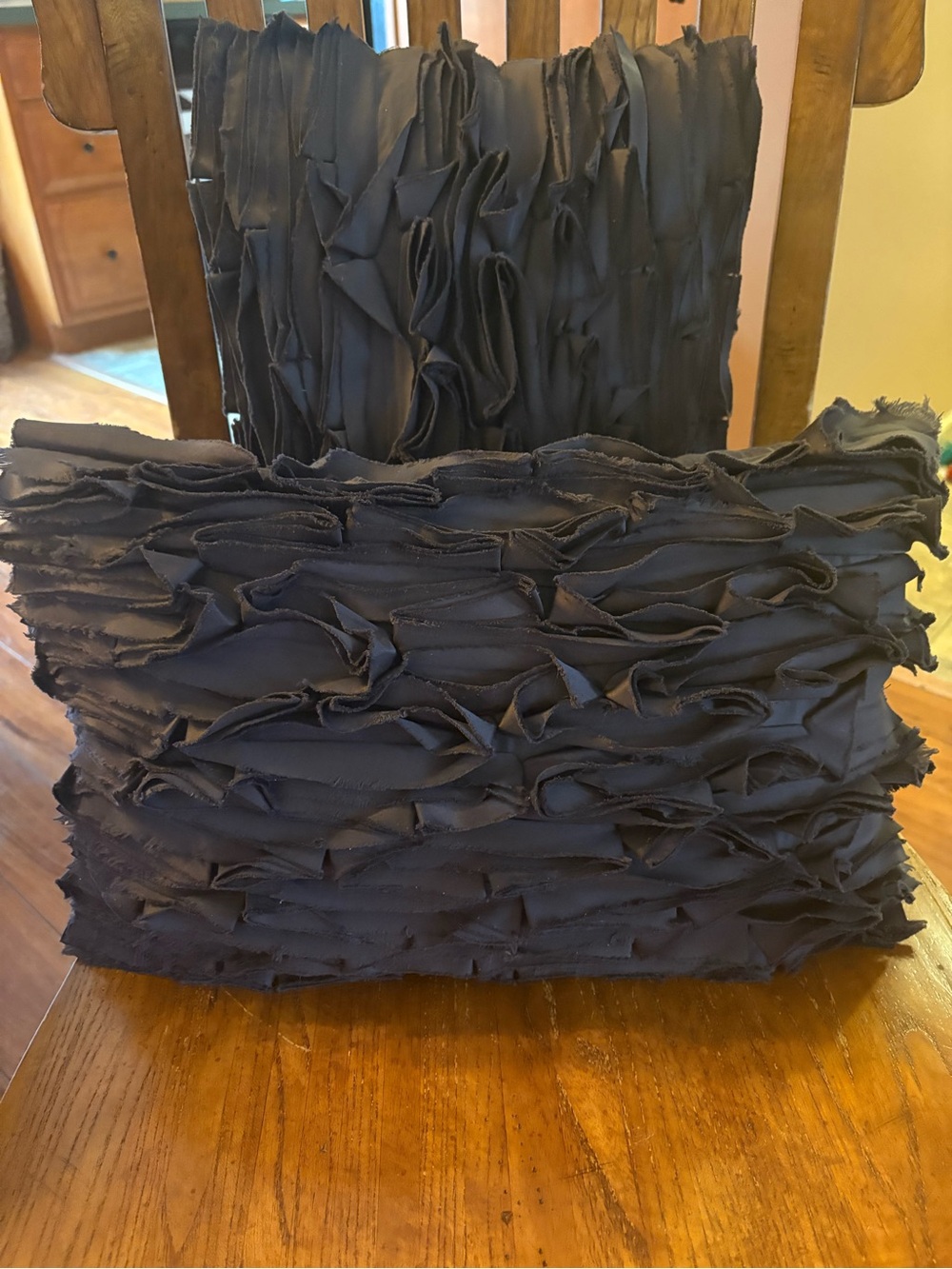 Vintage Pair of The Bombay Company Black Ruffled Decorative Throw Pillows